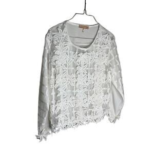 Comme USA Lace Blouse Long Sleeve Sheer Round Neck Lace White Womens Medium NWOT